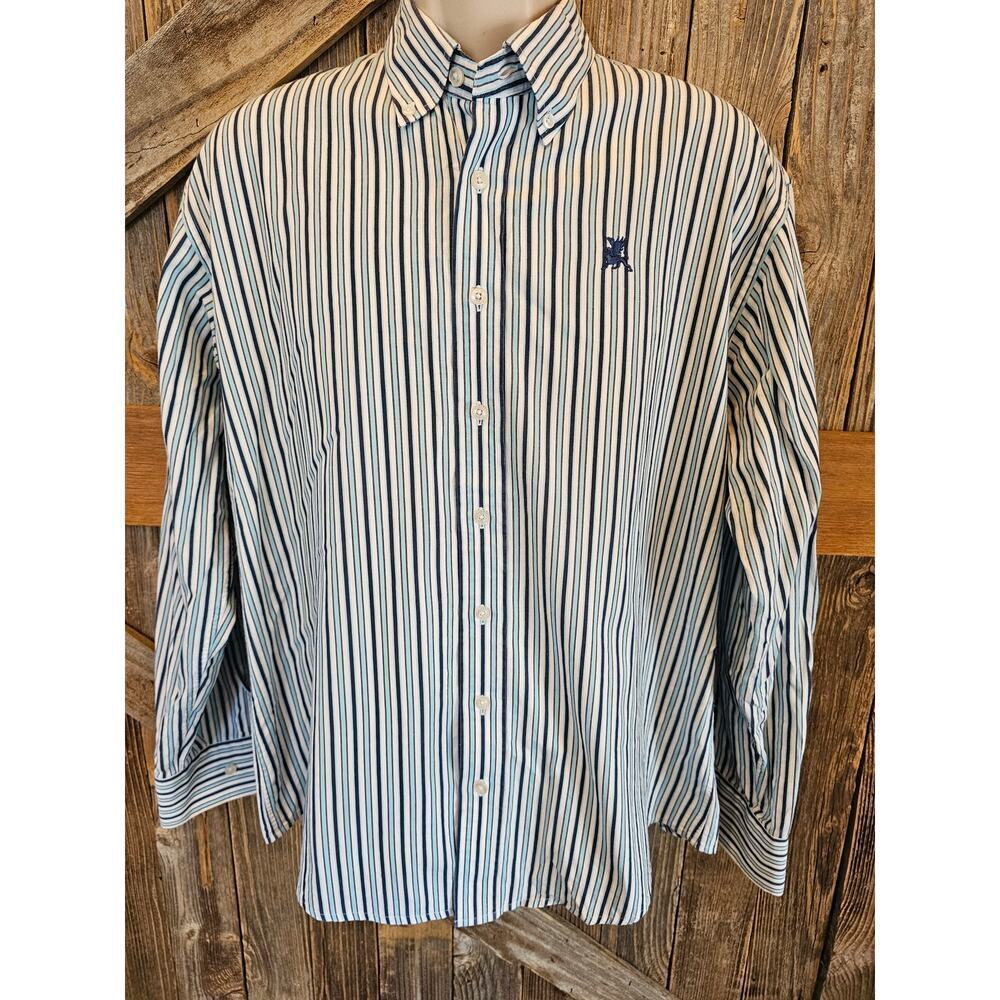 Coogi size 6/ L large blue striped long sleeve button up y2k career casual